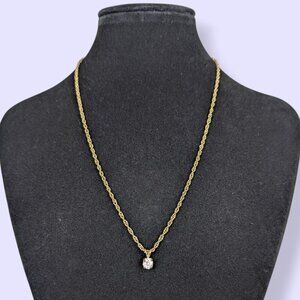 V. Dainty Rope Chain White Stone Pendant Necklace